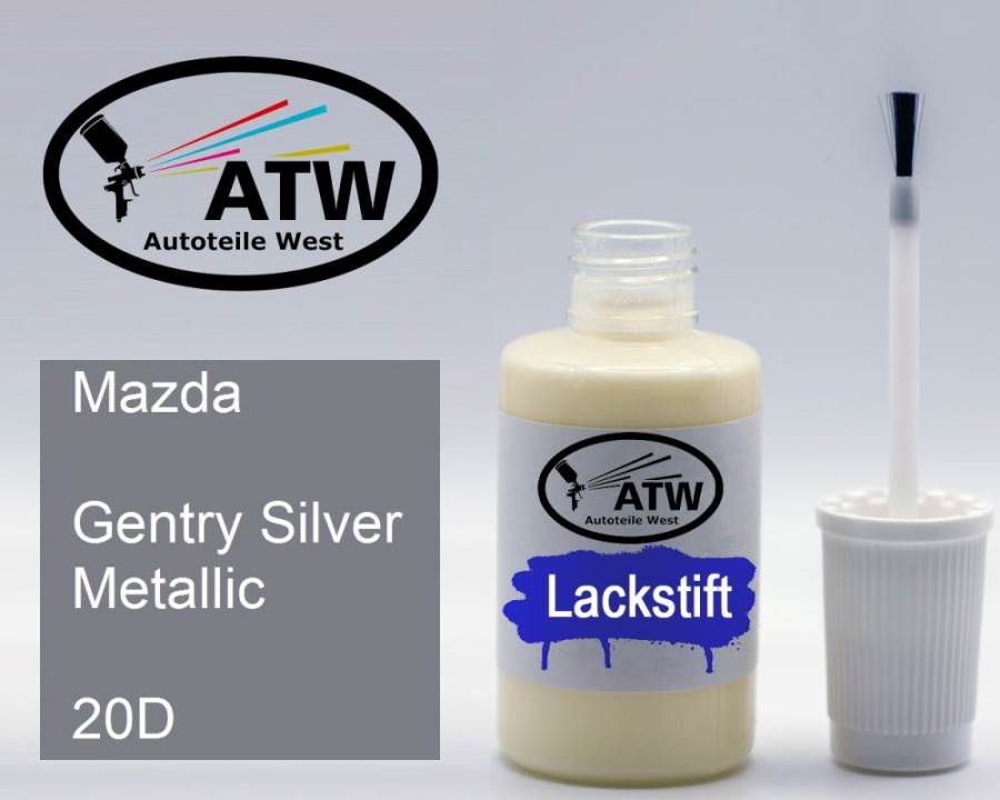 Mazda, Gentry Silver Metallic, 20D: 20ml Lackstift, von ATW Autoteile West.